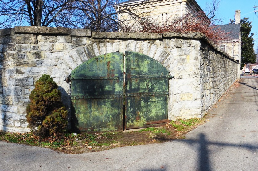 The back doors of a very old jail. 